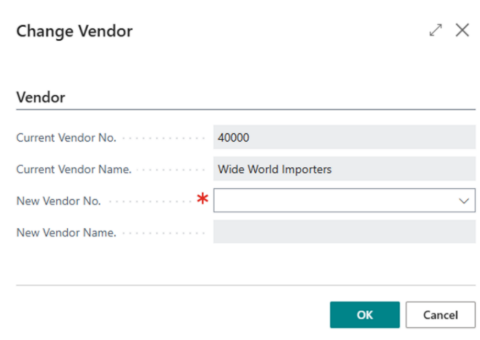 Image of the fields that are displayed when you change vendor